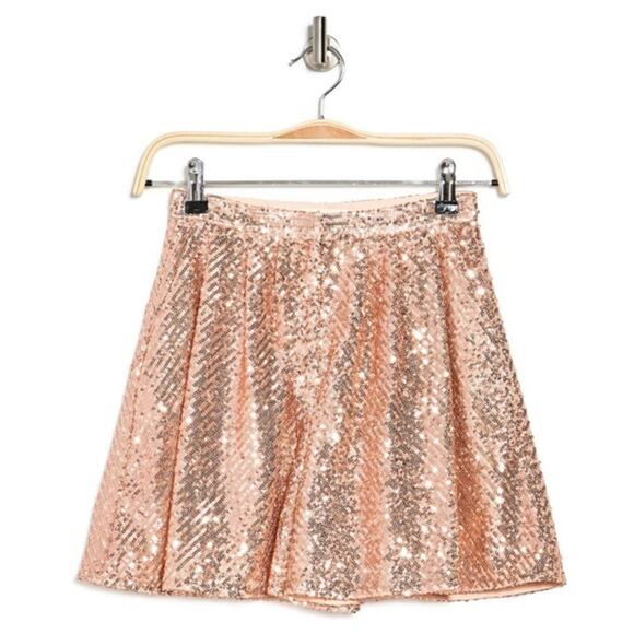 NWT MAJE Sequin Shorts In Metal Pink Size XS Rose Gold Flouncy Dress Shorts Chic - Picture 5 of 16